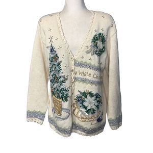 Heirloom Collectibles Christmas Tree Wreath Sparkle Ugly Holiday Cardigan Sweate